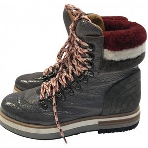 Fabi Patent Leather Shearling Boots New w box